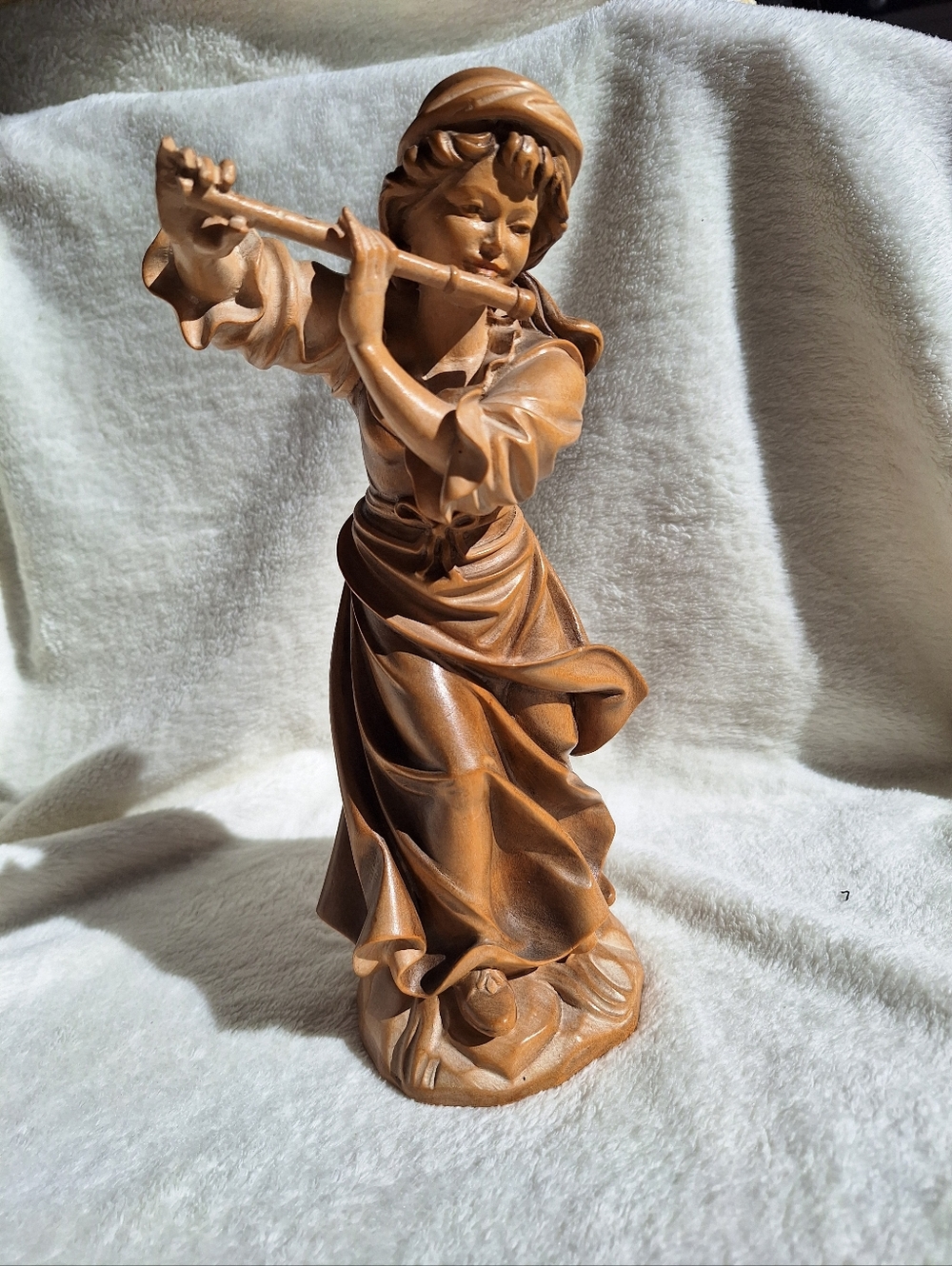 Vintage Karl Führler 11" Hand Carved Wood Figurine - Girl with Flute Germany 🎻